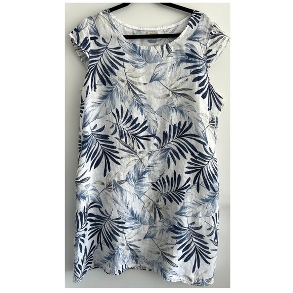Lina Tomei Linen Blue and White Dress Sz XL - Picture 1 of 8